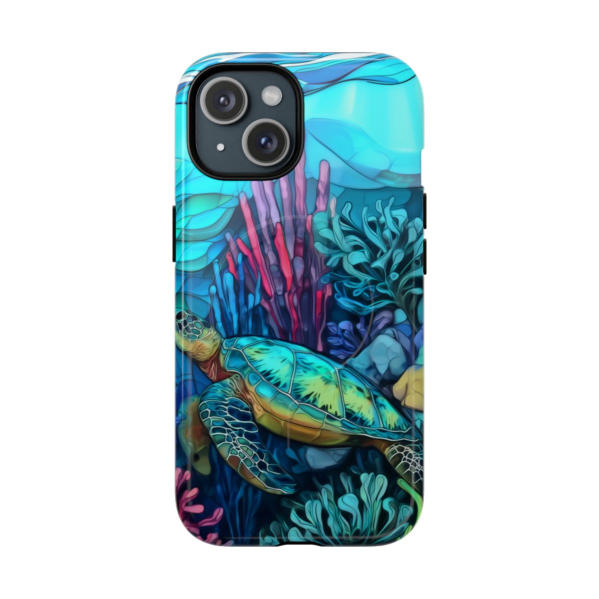 Stained Glass Turtle Phone Case – Coastal Blue Ocean Mosaic Aesthetic