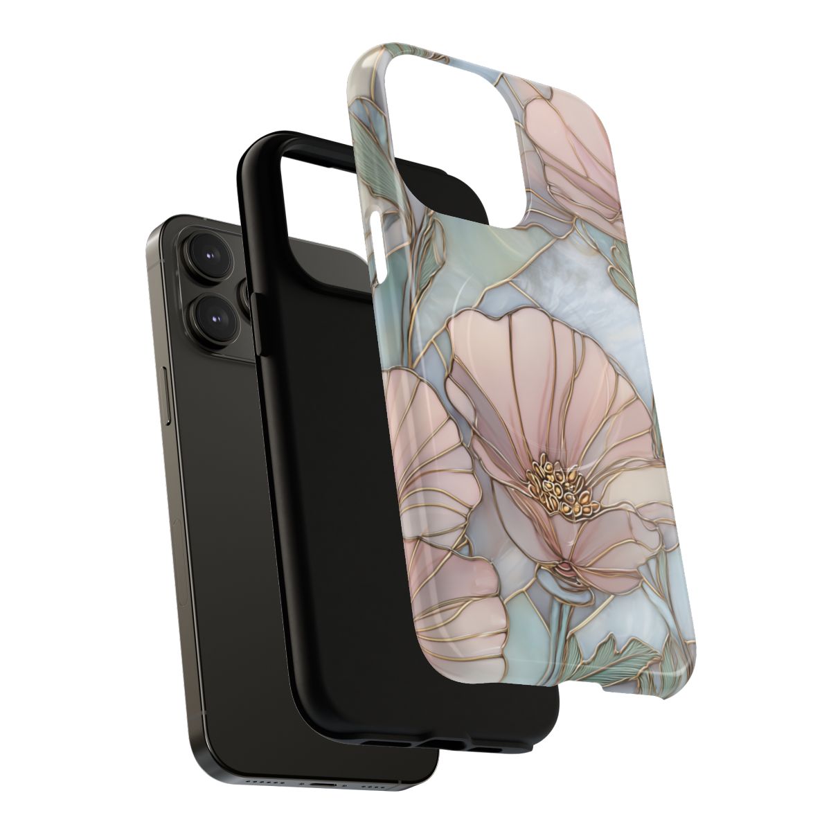 Blush Poppy Stained Glass Phone Case - Elegant Floral Mosaic Art