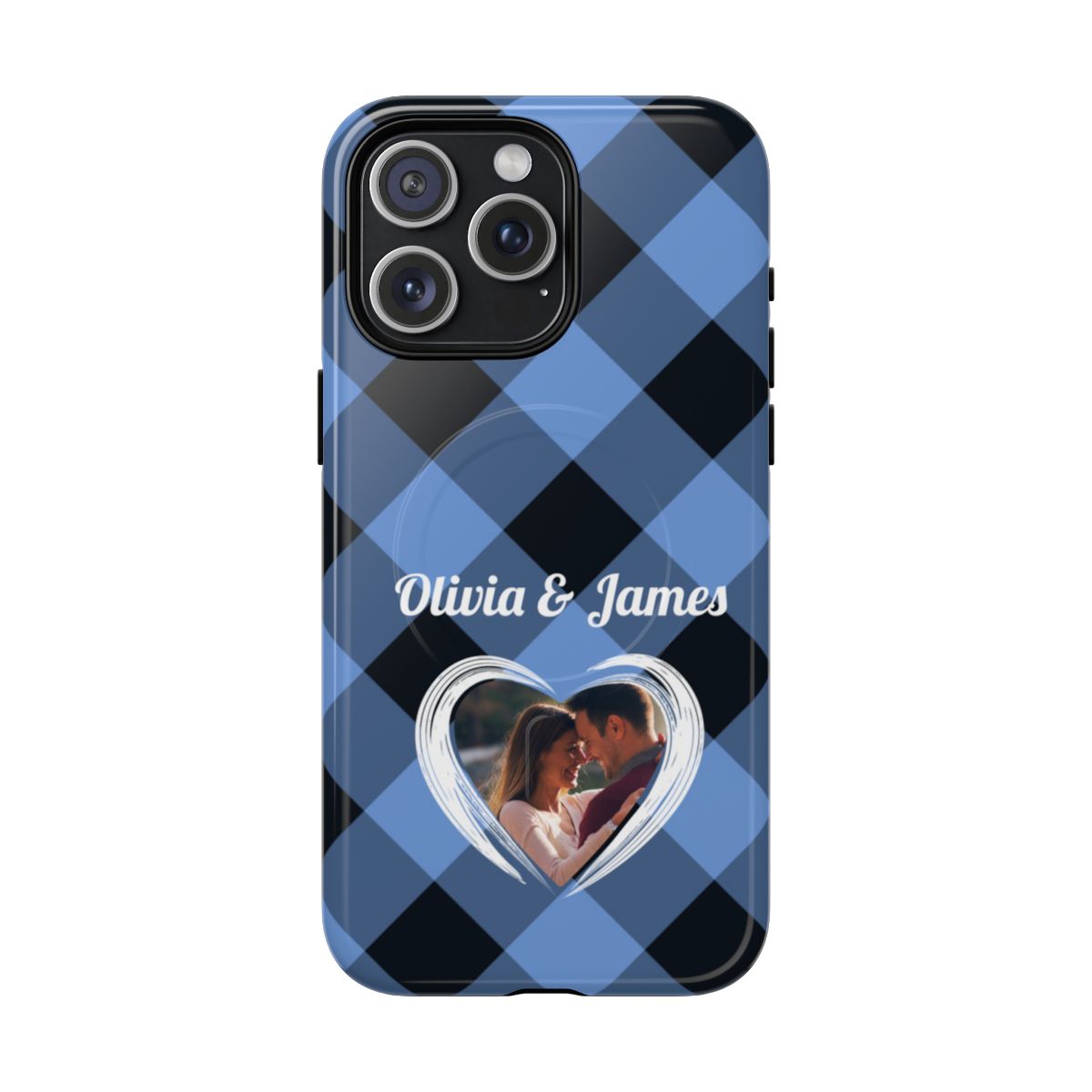 Personalized Blue Plaid Phone Case - Custom Photo & Name