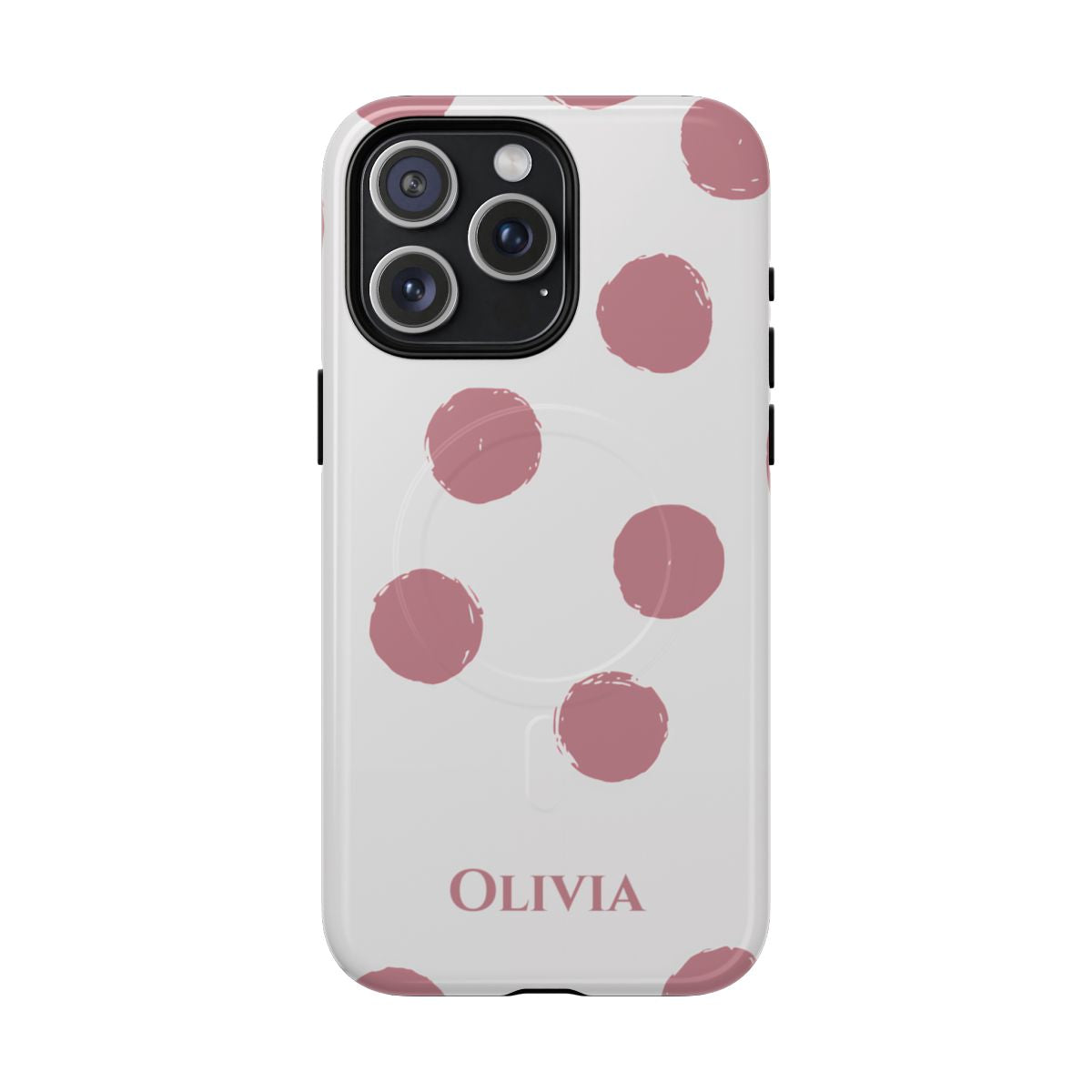 Personalized Pink Polka Dot Phone Case – Custom Name White Blush Aesthetic