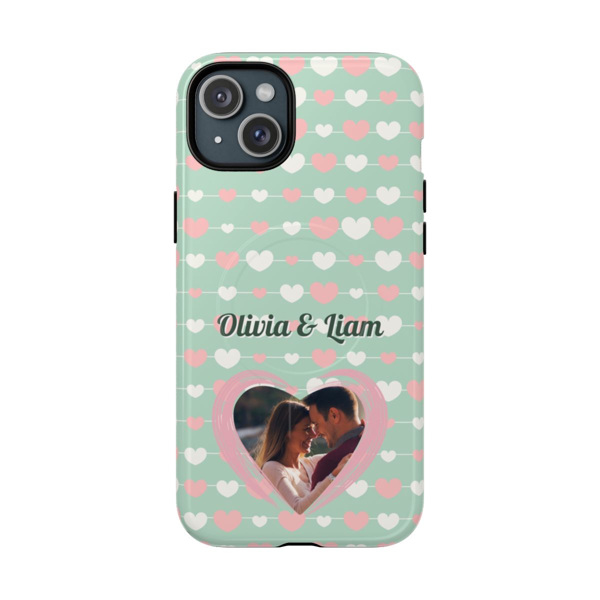 Personalized Mint Green Heart Phone Case - Custom Name and Photo