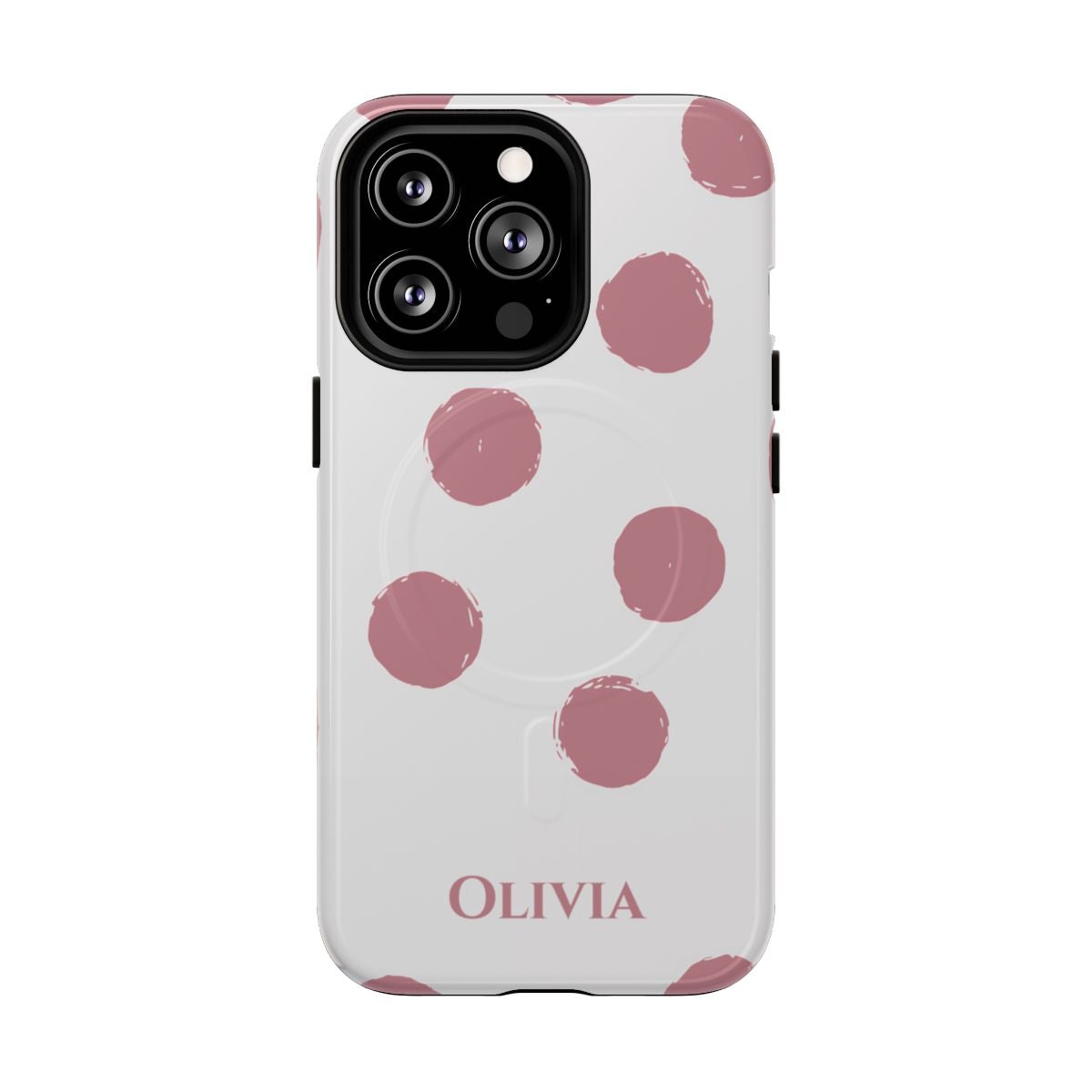 Personalized Pink Polka Dot Phone Case – Custom Name White Blush Aesthetic