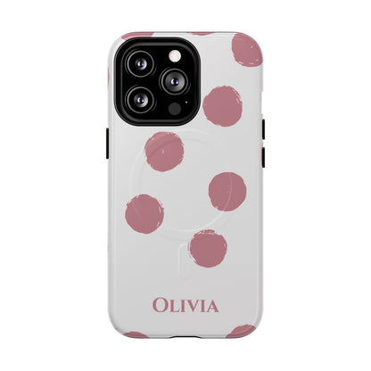 Personalized Pink Polka Dot Phone Case – Custom Name White Blush Aesthetic