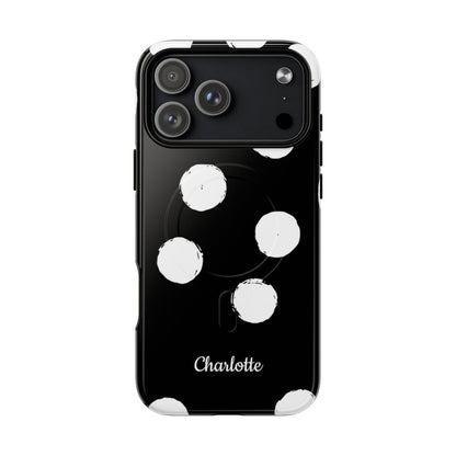 Personalized Black Polka Dot Phone Case – Custom Name Bold Monochrome Aesthetic