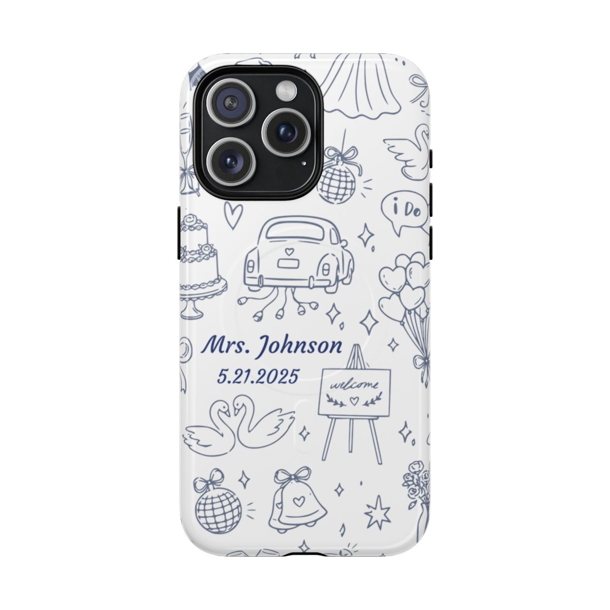 Navy Blue Personalized Wedding Phone Case – Custom Name & Date Bridal Gift