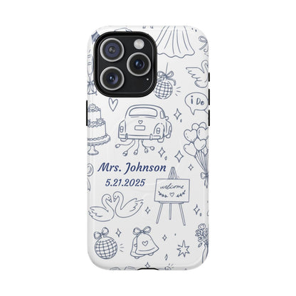 Navy Blue Personalized Wedding Phone Case – Custom Name & Date Bridal Gift