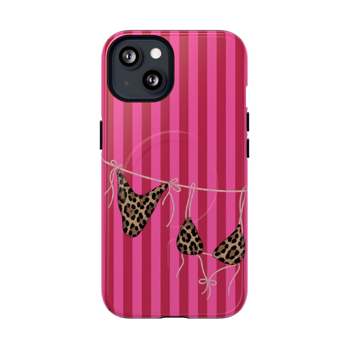 Leopard Bikini Striped Phone Case – Trendy Summer Beach Aesthetic