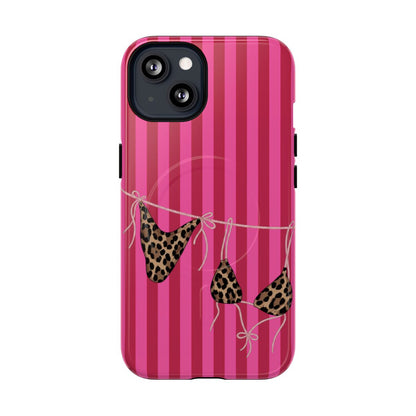 Leopard Bikini Striped Phone Case – Trendy Summer Beach Aesthetic
