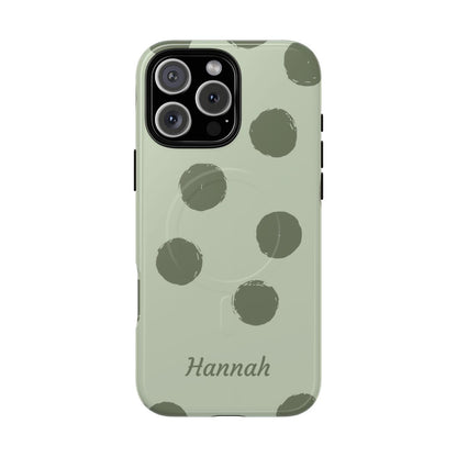 Personalized Sage Green Polka Dot Phone Case – Custom Name Matcha Aesthetic