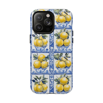 Amalfi Lemon Tile Phone Case - Mediterranean Blue & Yellow