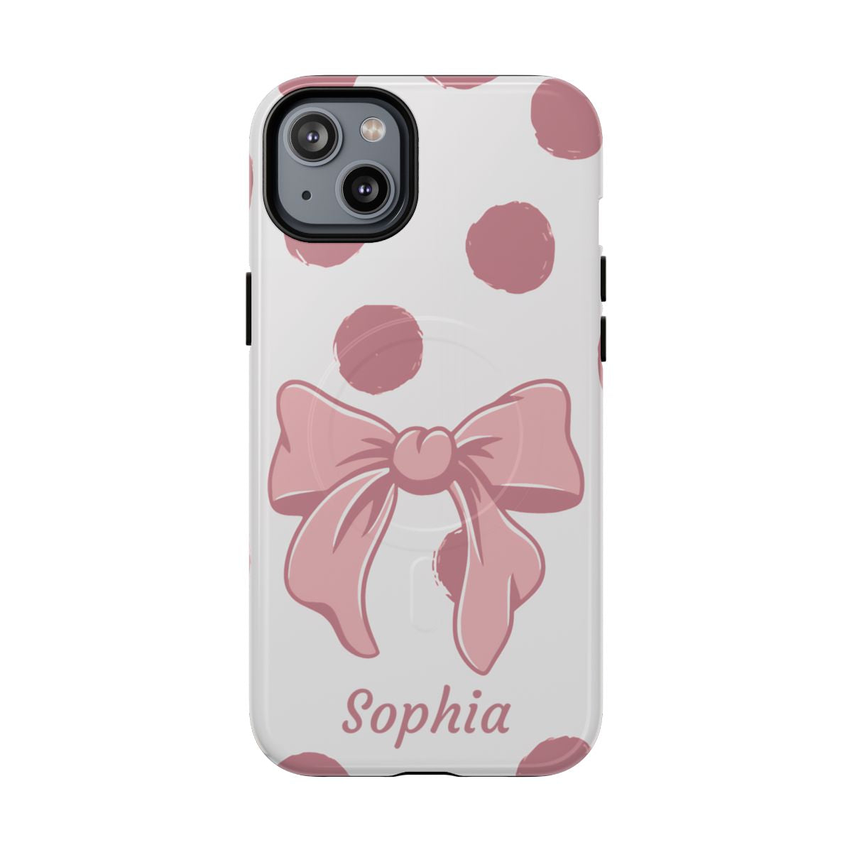 Personalized Pink Polka Dot Bow Phone Case – Custom Name Coquette Aesthetic