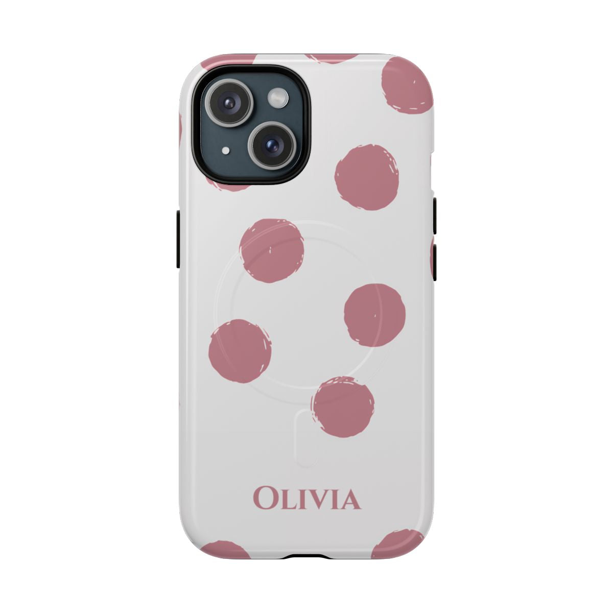Personalized Pink Polka Dot Phone Case – Custom Name White Blush Aesthetic