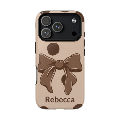 Personalized Brown Polka Dot Bow Phone Case – Custom Name Coquette Retro Aesthetic