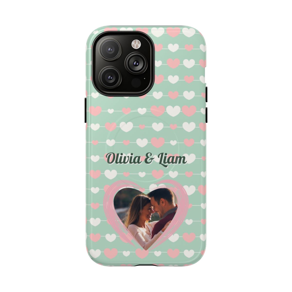 Personalized Mint Green Heart Phone Case - Custom Name and Photo