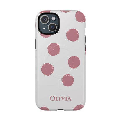 Personalized Pink Polka Dot Phone Case – Custom Name White Blush Aesthetic