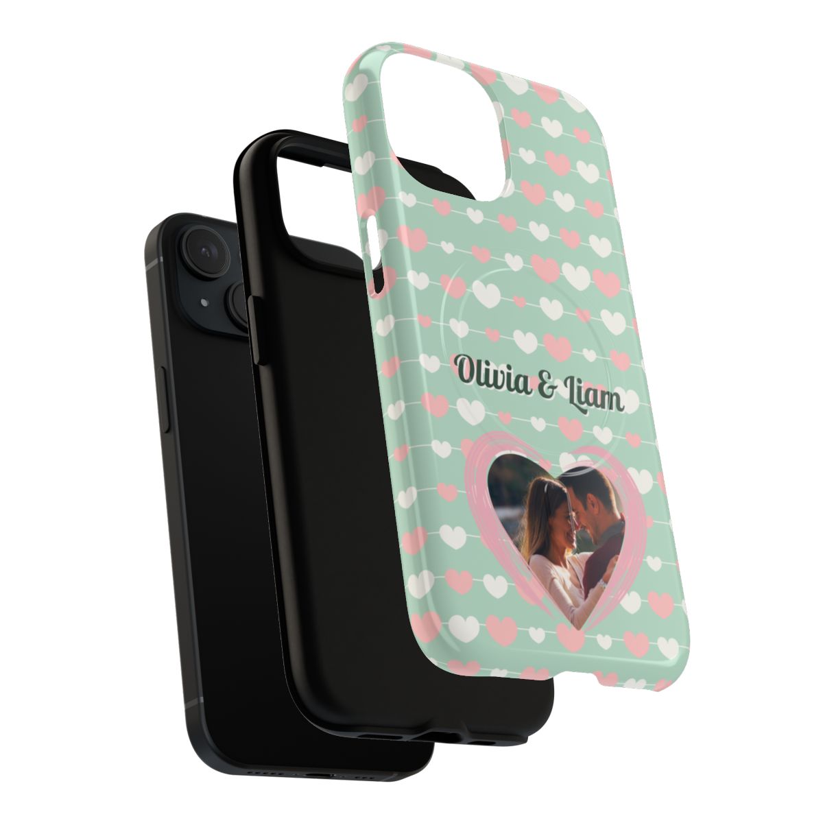 Personalized Mint Green Heart Phone Case - Custom Name and Photo