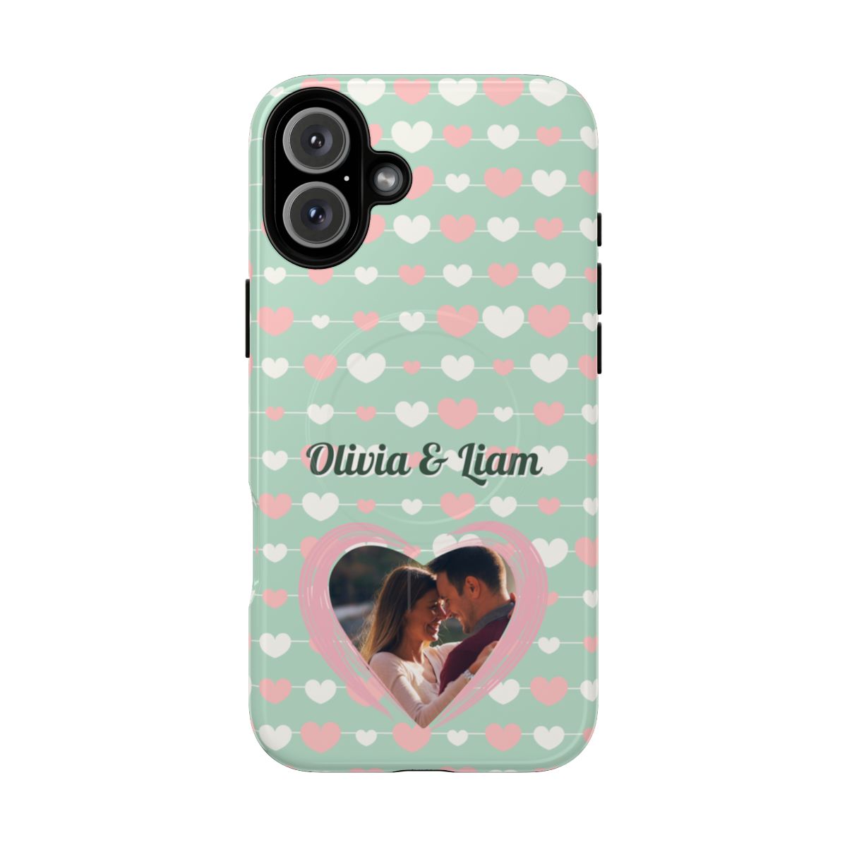 Personalized Mint Green Heart Phone Case - Custom Name and Photo