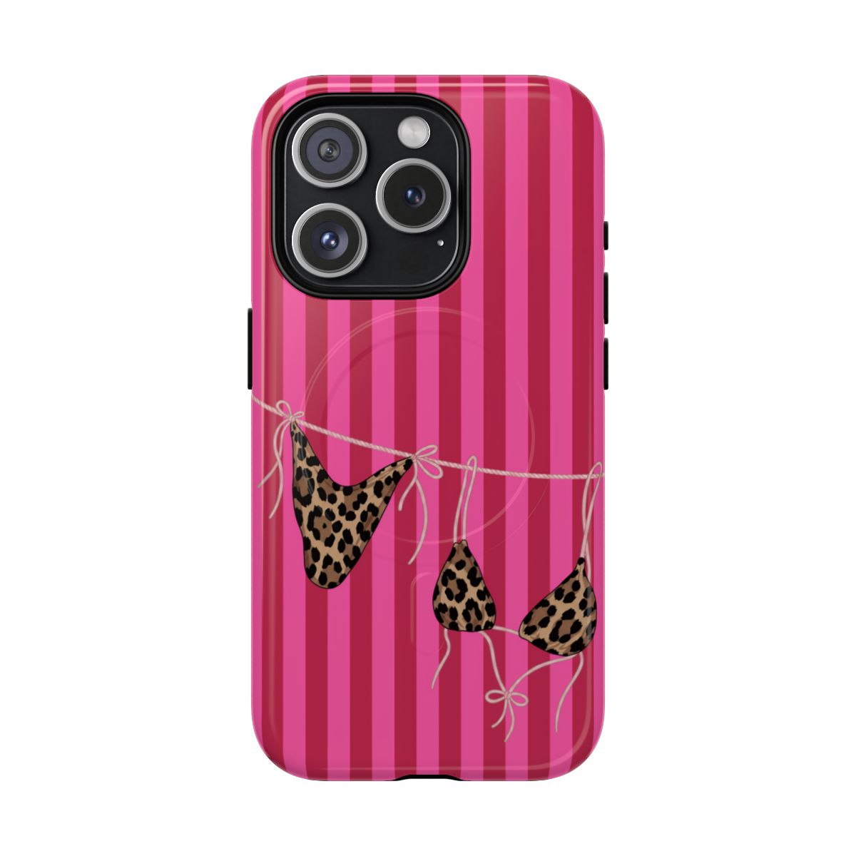Leopard Bikini Striped Phone Case – Trendy Summer Beach Aesthetic