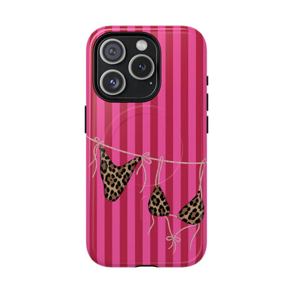 Leopard Bikini Striped Phone Case – Trendy Summer Beach Aesthetic