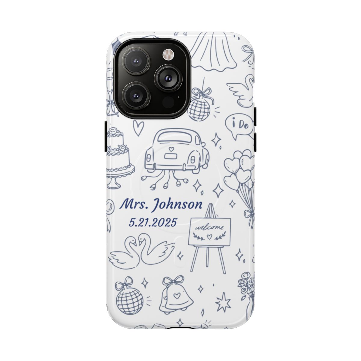 Navy Blue Personalized Wedding Phone Case – Custom Name & Date Bridal Gift