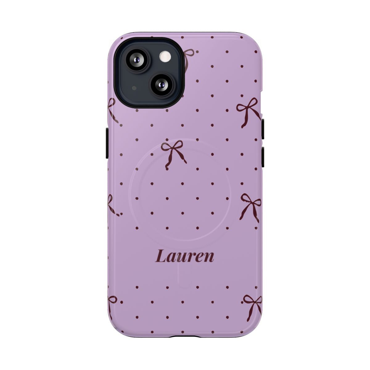 Personalized Lavender Bow Phone Case – Custom Name Polka Dot Coquette Aesthetic