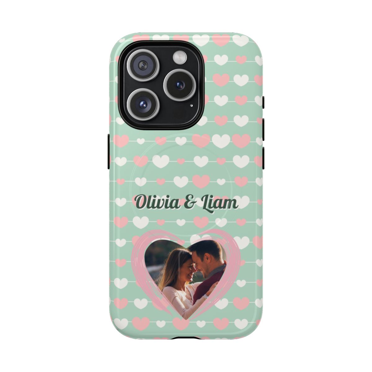Personalized Mint Green Heart Phone Case - Custom Name and Photo