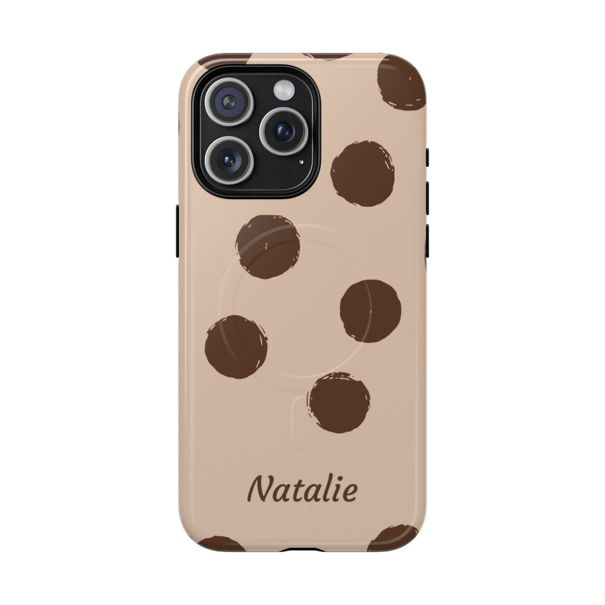 Personalized Brown Polka Dot Phone Case – Custom Name Neutral Boho Aesthetic