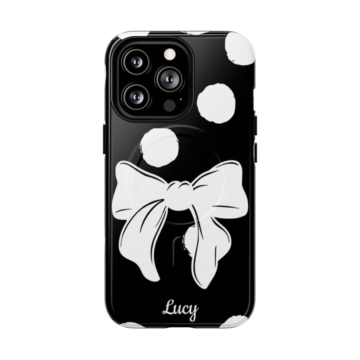 Personalized Black Polka Dot Bow Phone Case – Custom Name Coquette Retro Aesthetic