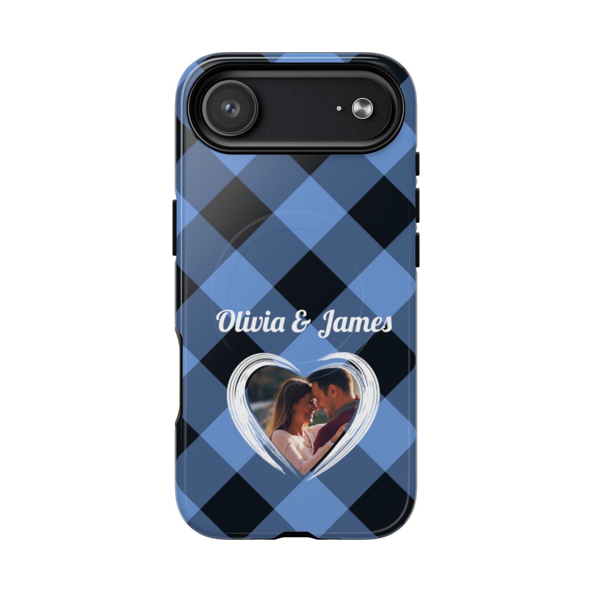 Personalized Blue Plaid Phone Case - Custom Photo & Name