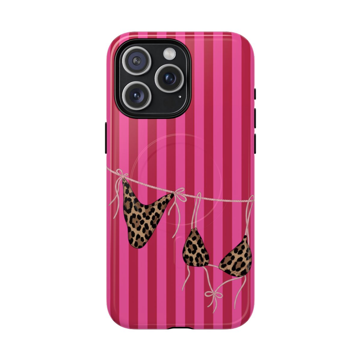 Leopard Bikini Striped Phone Case – Trendy Summer Beach Aesthetic