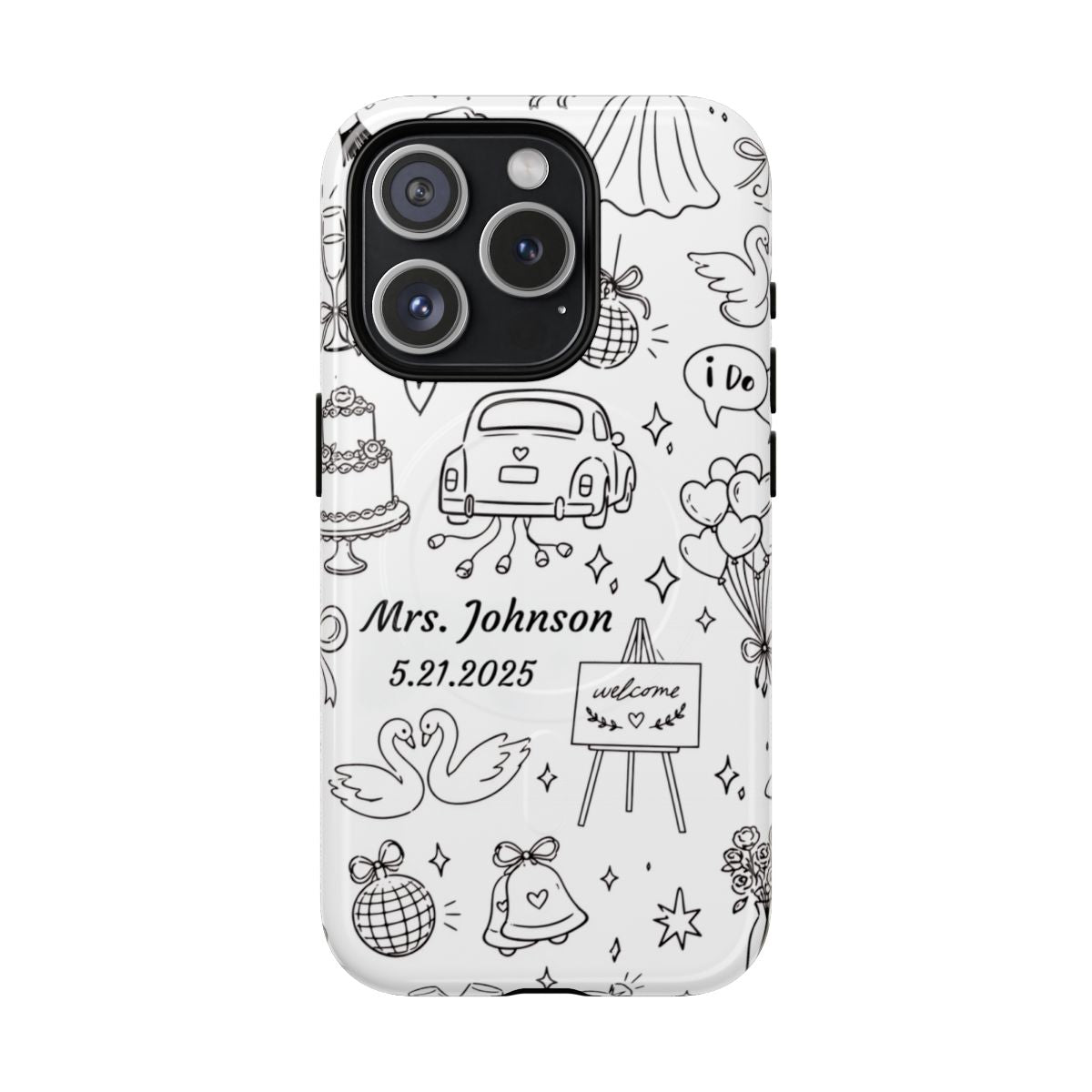 Black Wedding Phone Case – Personalized Name & Date Gift