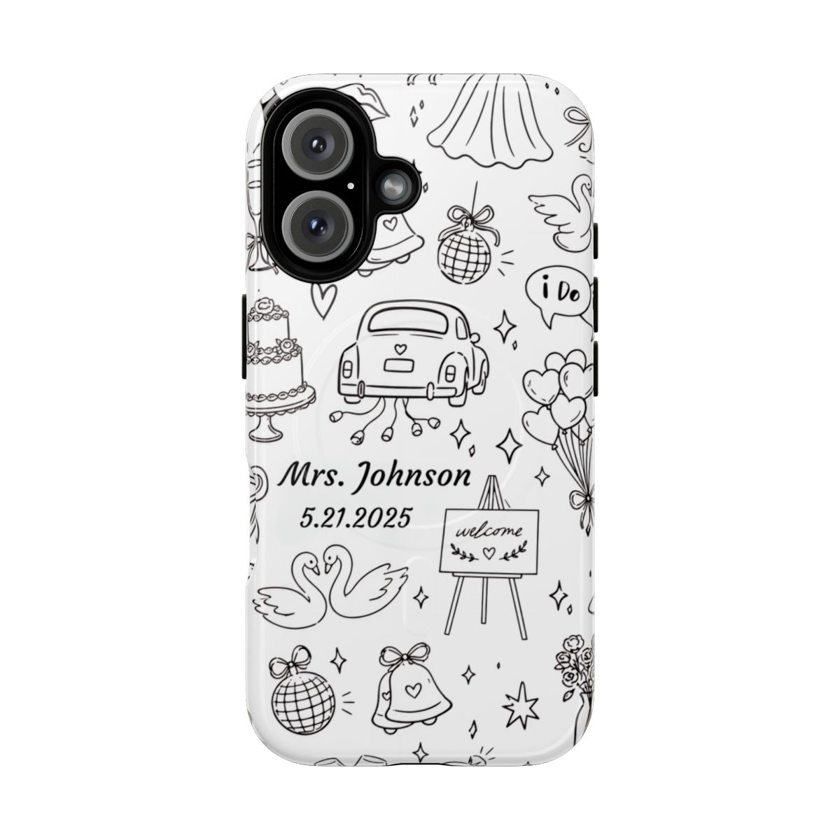 Black Wedding Phone Case – Personalized Name & Date Gift