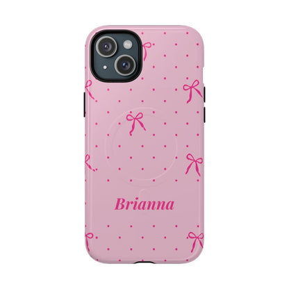 Personalized Pink Bow Phone Case – Custom Name Polka Dot Coquette Aesthetic