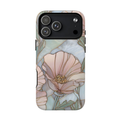 Blush Poppy Stained Glass Phone Case - Elegant Floral Mosaic Art
