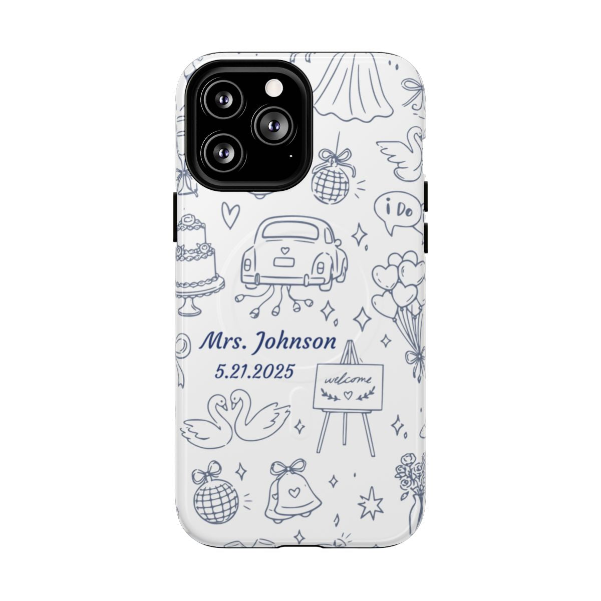 Navy Blue Personalized Wedding Phone Case – Custom Name & Date Bridal Gift