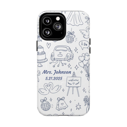 Navy Blue Personalized Wedding Phone Case – Custom Name & Date Bridal Gift