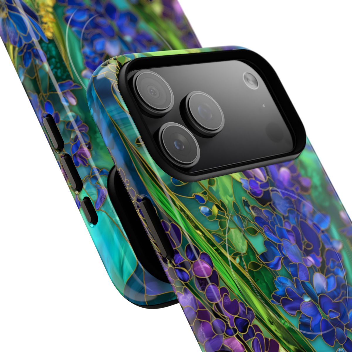 Lavender Garden Stained Glass Phone Case - Blue & Purple Floral Art