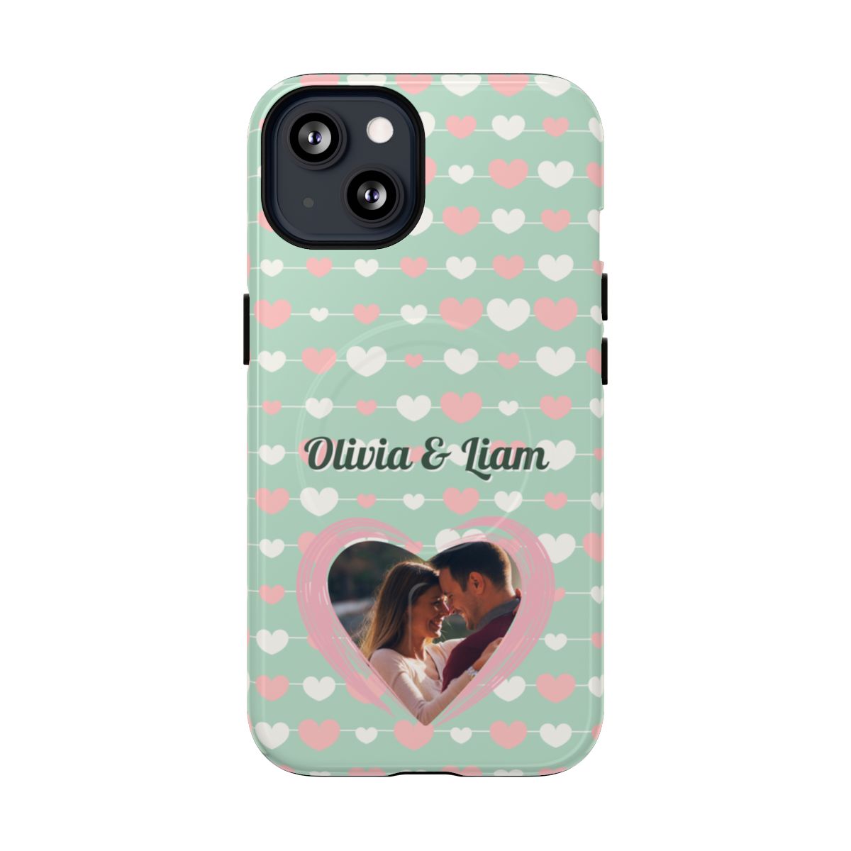 Personalized Mint Green Heart Phone Case - Custom Name and Photo