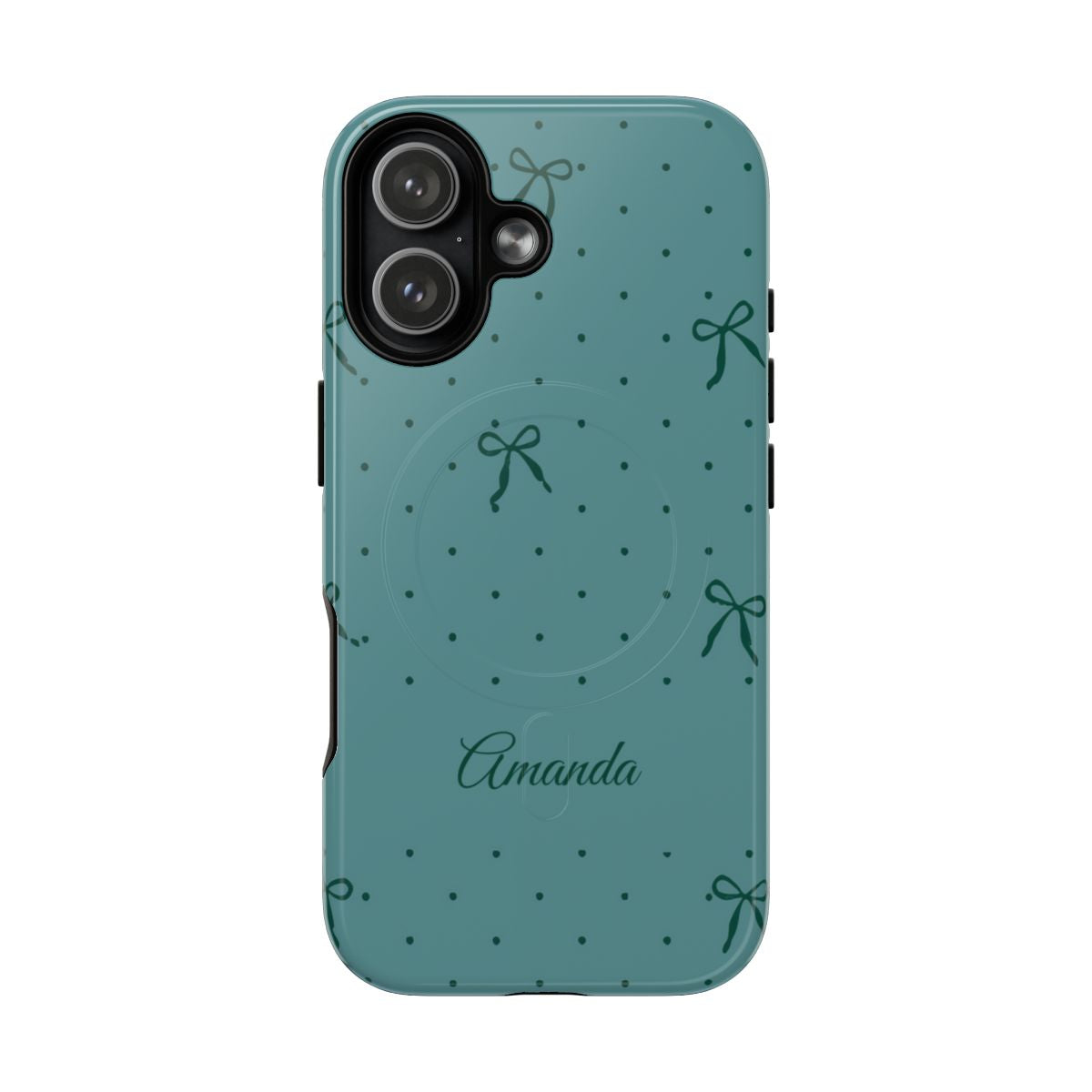 Personalized Teal Bow Phone Case – Custom Name Coquette Polka Dot Aesthetic