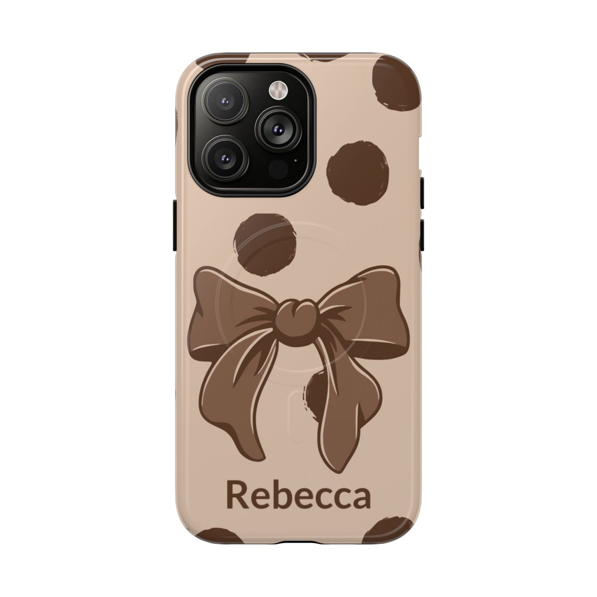 Personalized Brown Polka Dot Bow Phone Case – Custom Name Coquette Retro Aesthetic