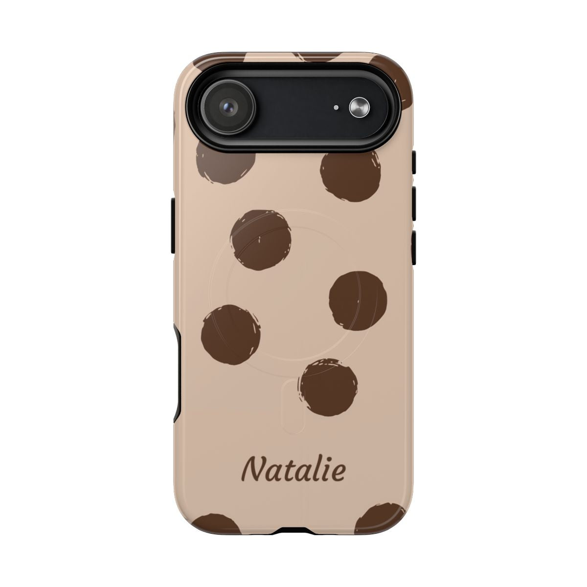 Personalized Brown Polka Dot Phone Case – Custom Name Neutral Boho Aesthetic
