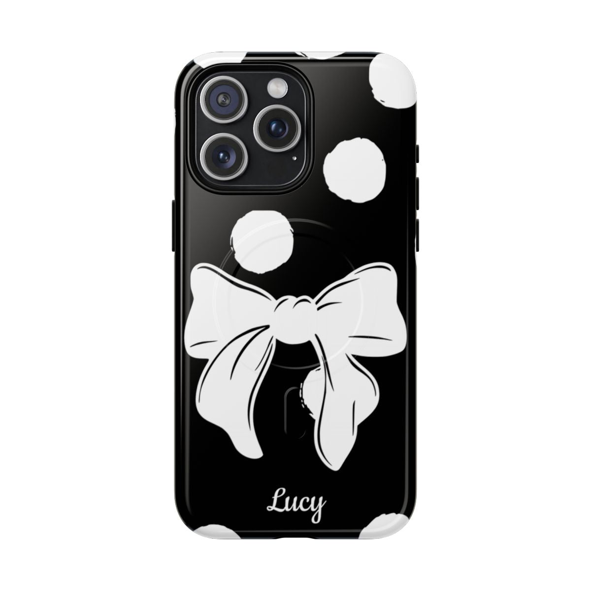 Personalized Black Polka Dot Bow Phone Case – Custom Name Coquette Retro Aesthetic