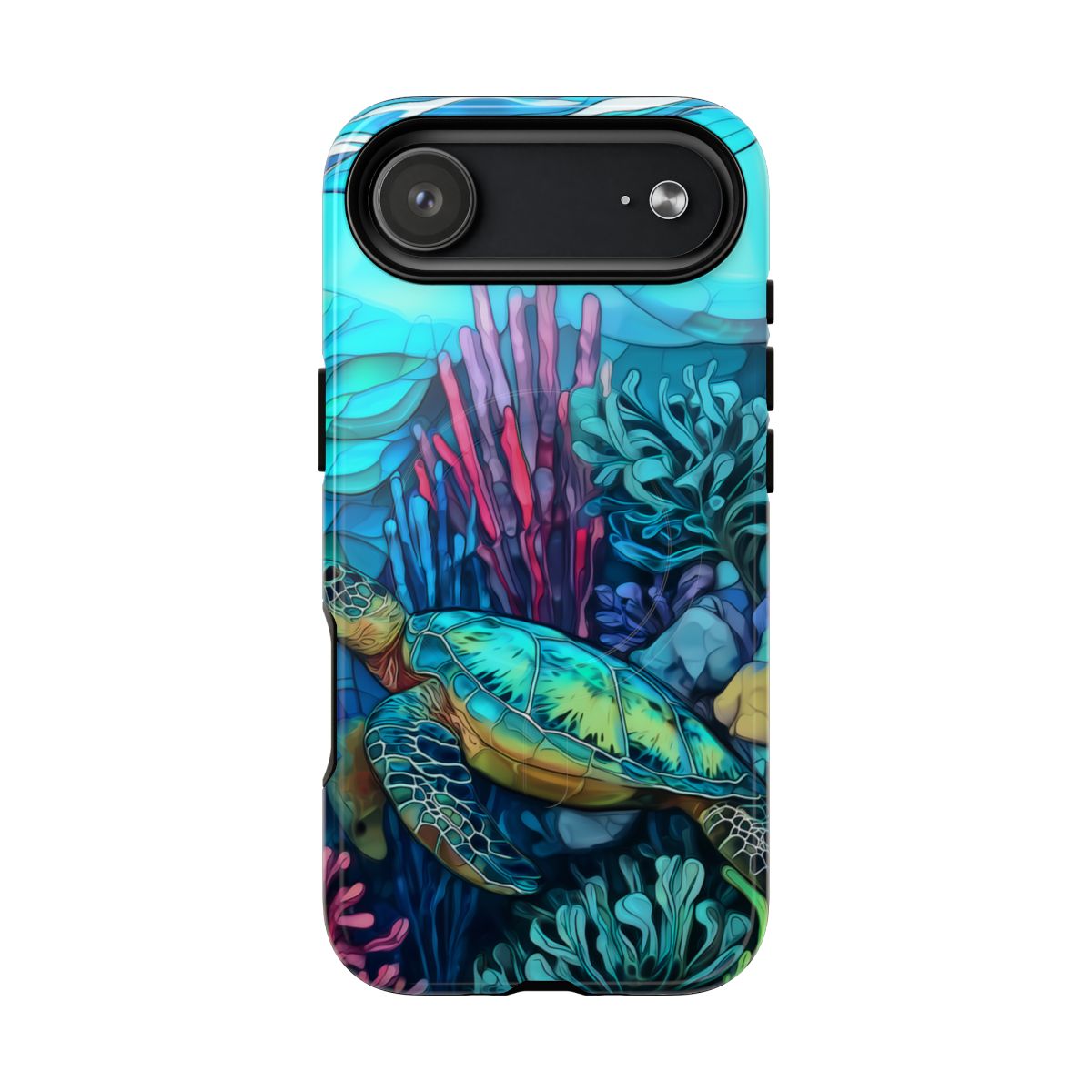 Stained Glass Turtle Phone Case – Coastal Blue Ocean Mosaic Aesthetic