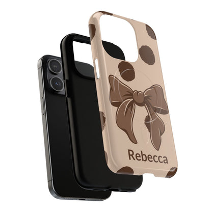 Personalized Brown Polka Dot Bow Phone Case – Custom Name Coquette Retro Aesthetic