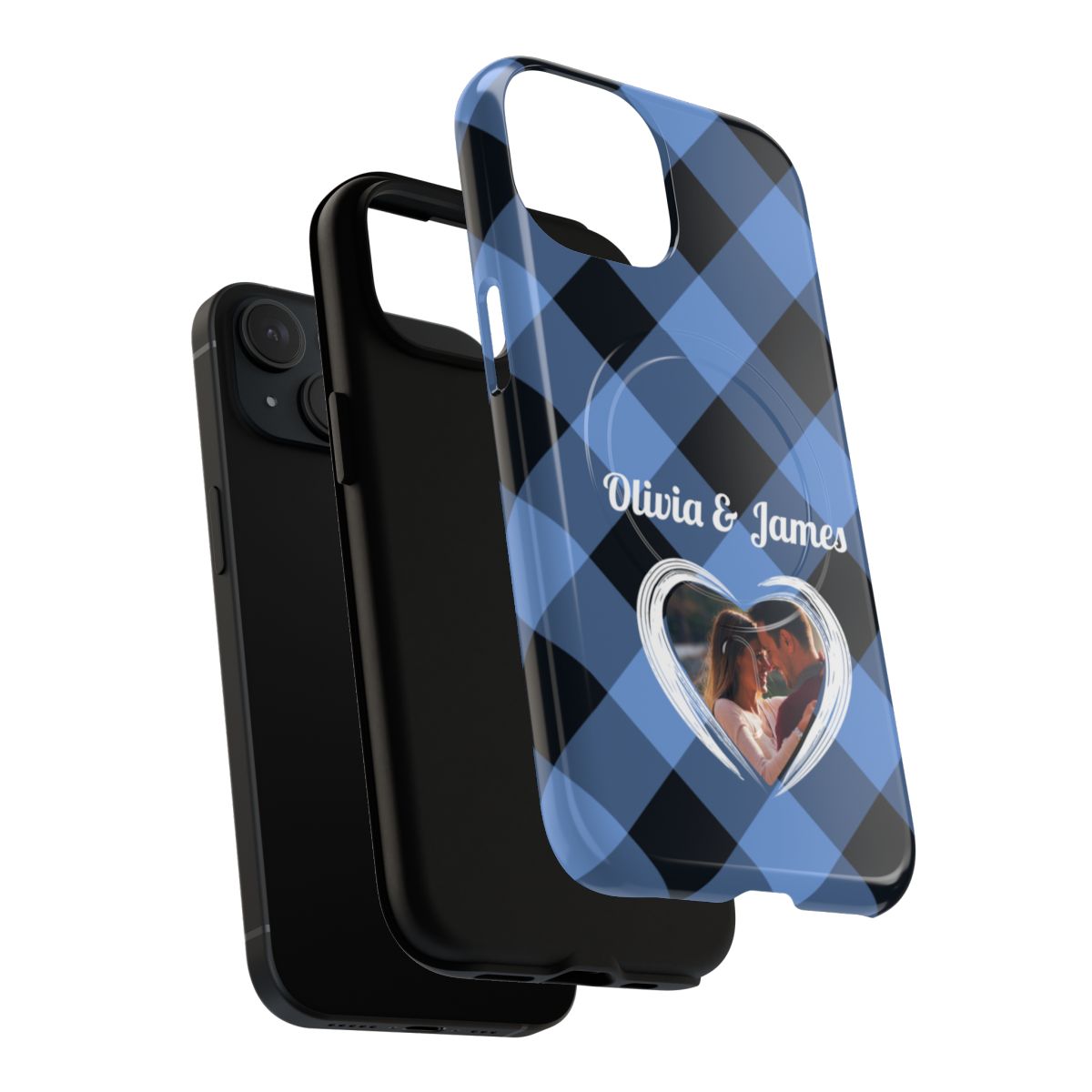 Personalized Blue Plaid Phone Case - Custom Photo & Name