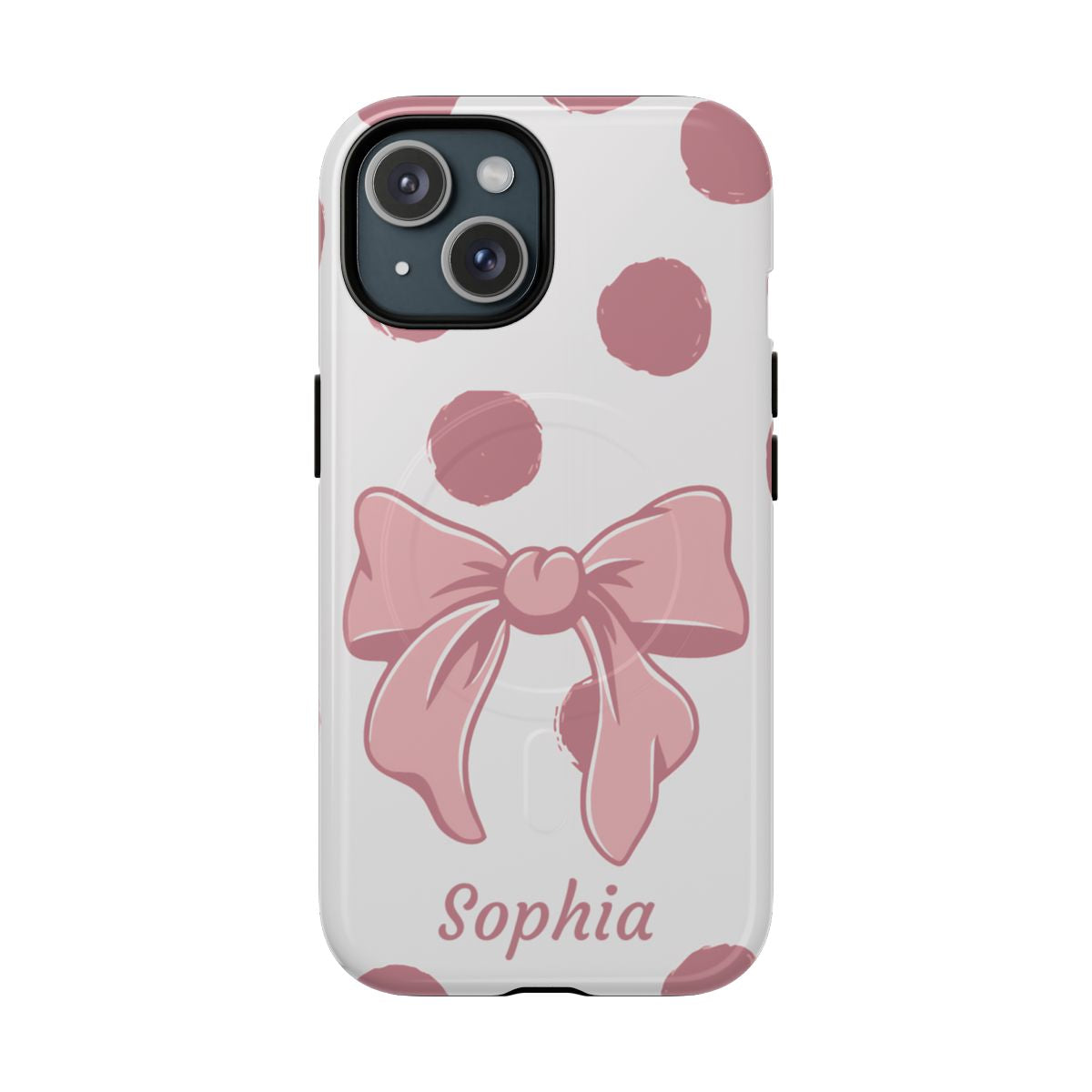 Personalized Pink Polka Dot Bow Phone Case – Custom Name Coquette Aesthetic