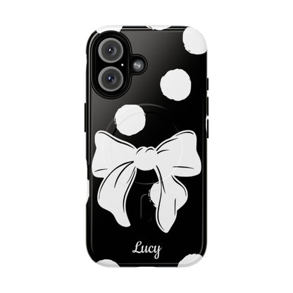 Personalized Black Polka Dot Bow Phone Case – Custom Name Coquette Retro Aesthetic
