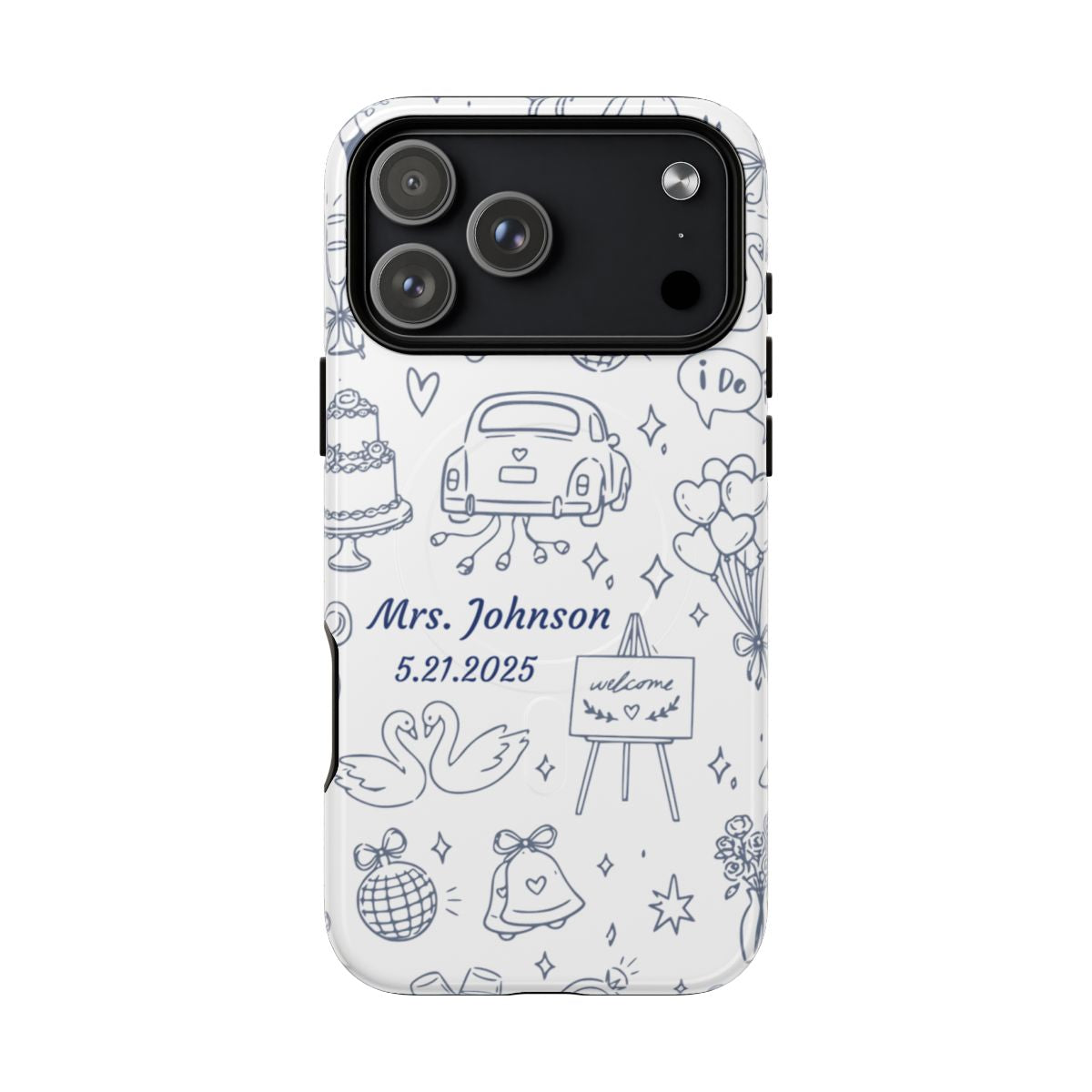 Navy Blue Personalized Wedding Phone Case – Custom Name & Date Bridal Gift