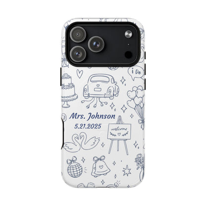 Navy Blue Personalized Wedding Phone Case – Custom Name & Date Bridal Gift