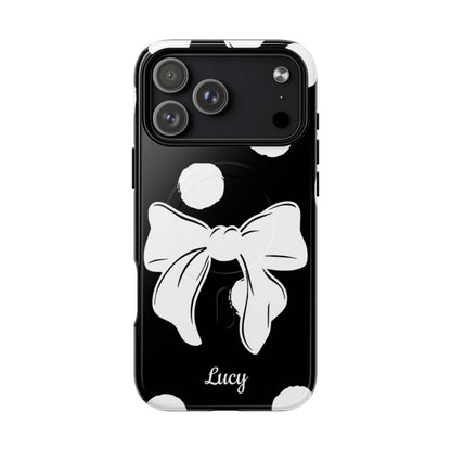 Personalized Black Polka Dot Bow Phone Case – Custom Name Coquette Retro Aesthetic
